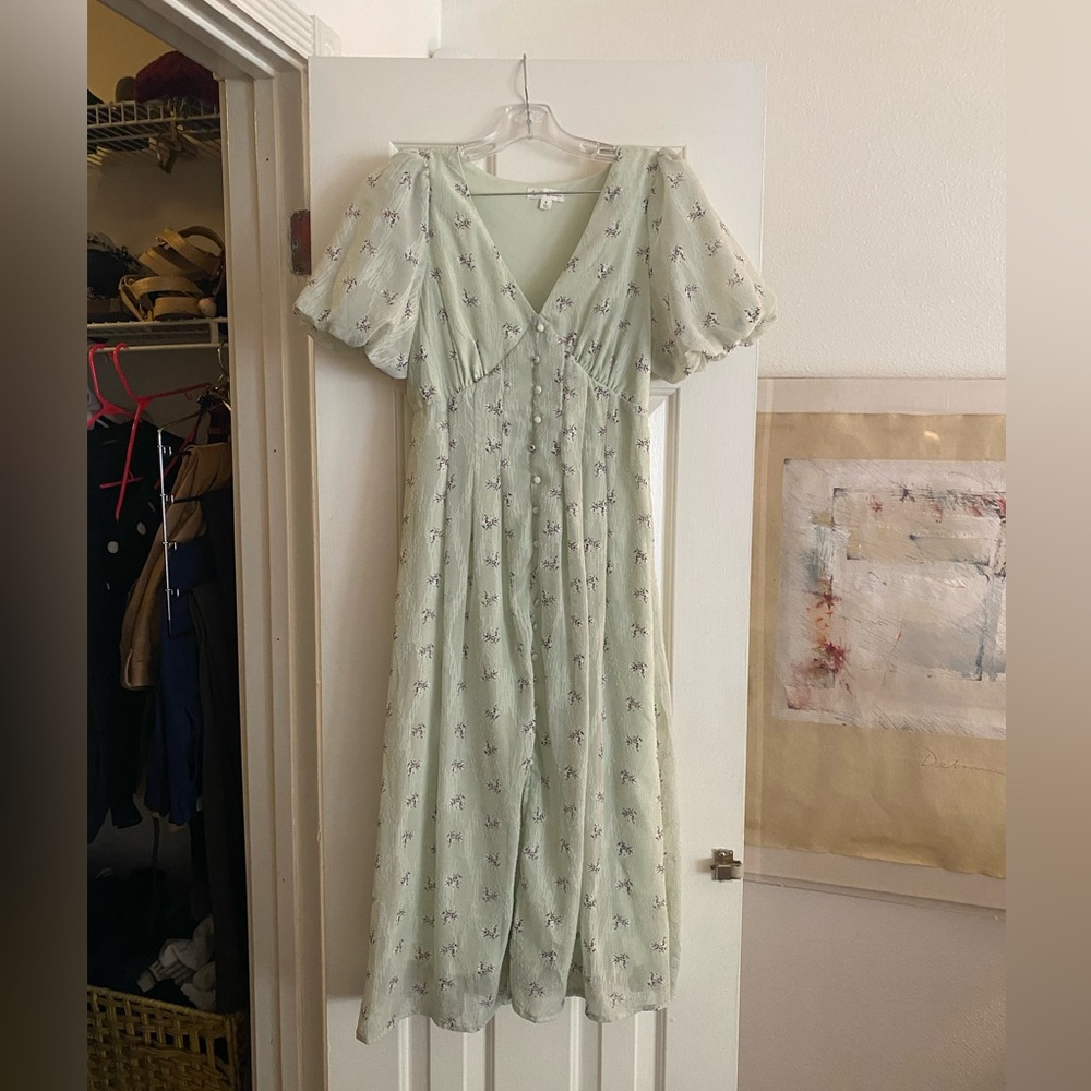 Mint Green Floral Midi Dress